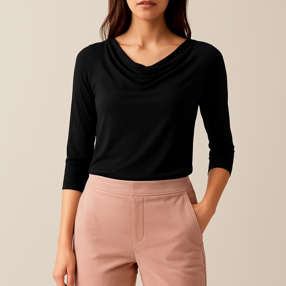 Grace Black 3/4 Sleeve Top Size Large | Classic Layering Blouse Basic